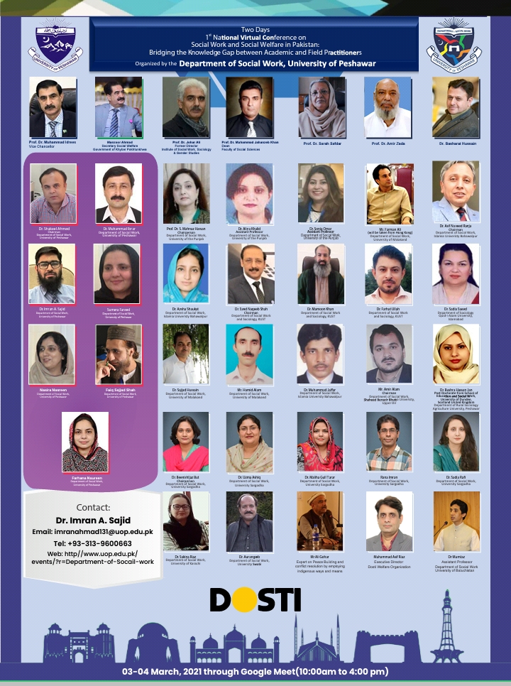 Two Days  1st National Virtual Conference on Social Work and Social Welfare in Pakistan:  Bridging the Knowledge Gap between Academic and Field Practitioners